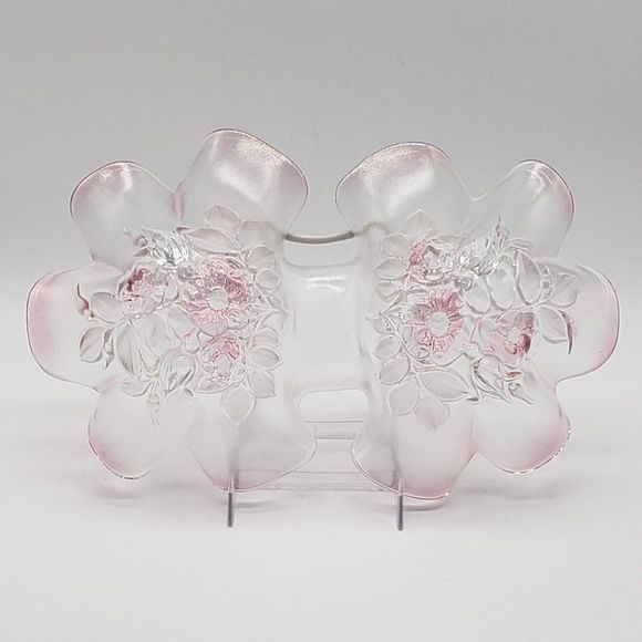 Mikasa Vintage Rosella Frosted Pink Floral Crystal Divided Glass Dish - Picture 12 of 14